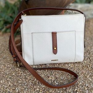 Fossil Pebbled Cream Leather Crossbody Bag